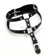 Ручной работы Панк Натуральная кожа O-Round пуля двухрядные шипы подвязки ремень ноги подтяжки