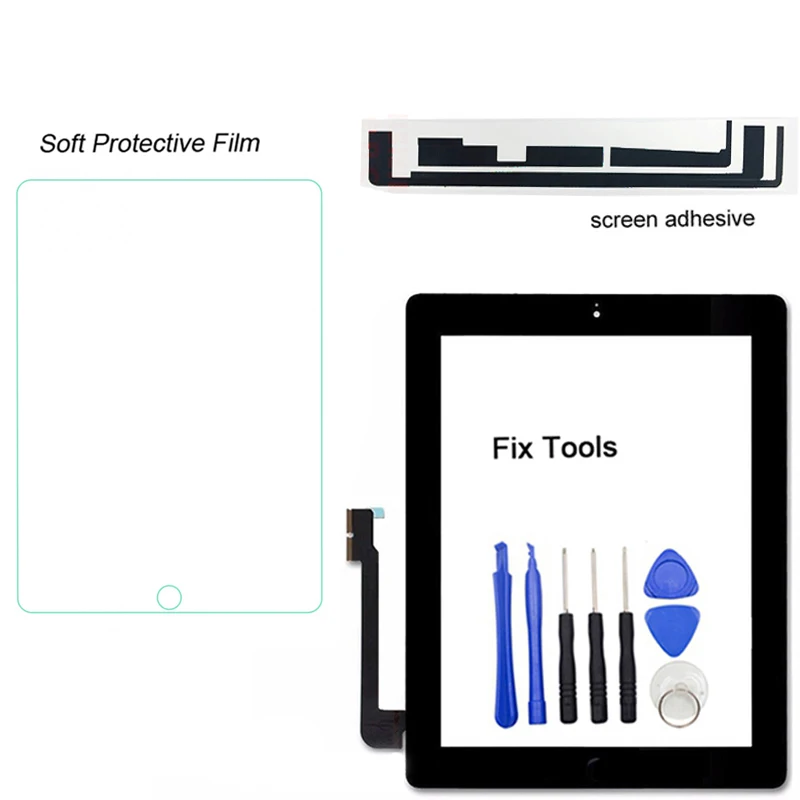 

1PCS Tested For iPad 2 3 4 5 Air A1395 A1416 A1458 A1474 Digitizer Touch Screen Outer Glass Panel+Sticker+Protect Film+Tools