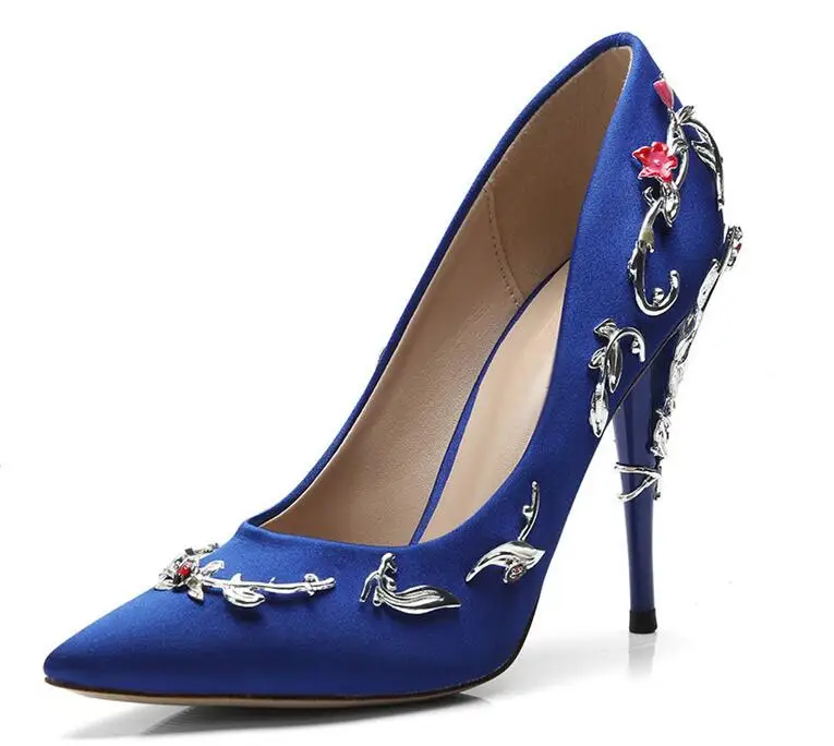 noir rose Décorations Leafs Mariage bleu Sexy Rose Chaussures De Bout Élégant Fleur Bleu 42 Pour Pointu Talons 35 Soie Métal Taille En Date Femme 2019 Beige Noir wqWFX6Sn