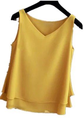 2019 Fashion Brand Women's blouse Summer sleeveless Chiffon shirt Solid V-neck Casual blouse Plus Size 5XL Loose Female Top