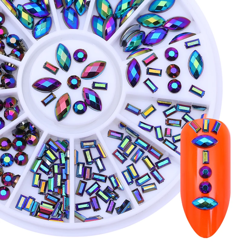 

1 Box Chameleon Acrylic Rhinestone Marquise Round Rectangular Flat Bottom Colorful 3D Nail Decoration