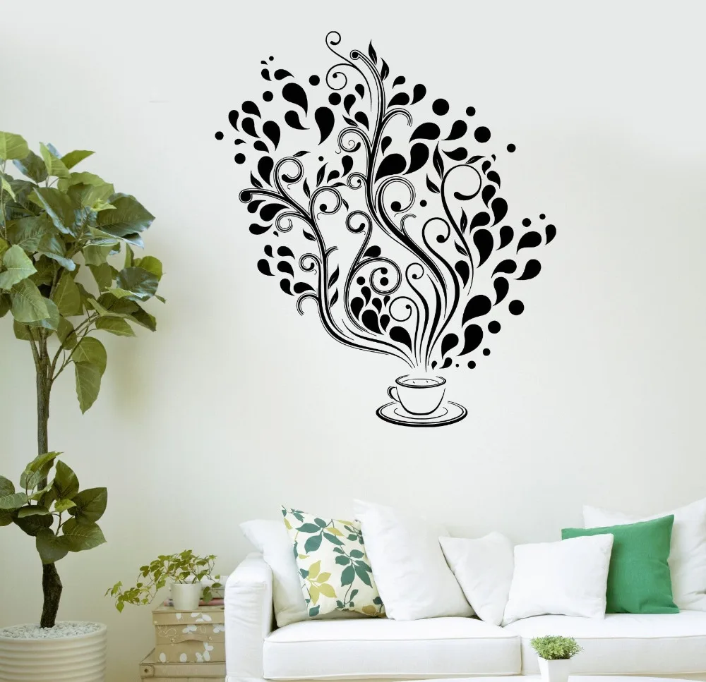 Hot Sale Wall Decals Cup Coffee Cafe Tea Kitchen Bar Restaurant Vinyl