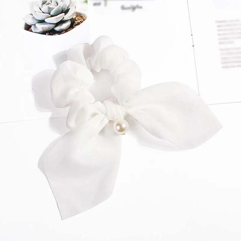 1PC Pearl Hair Rope Gifts Unique Elastic Wedding Graceful Flower Print Hair Accessories Adjustable Cute Polyester 23 Colors