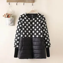 Polka Dot Women Parkas 2017 New Style O-neck Loose Thin Parka Coats Plus Size 3XL TY155