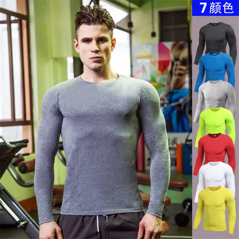 

Mens Fitness Long Sleeves T Shirt Men Bodybuilding Skin Tight Thermal Compression Shirts Quick-drying long-sleeved shirt elastic