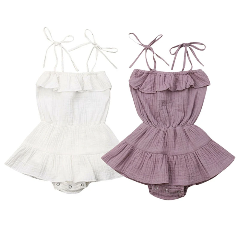 

Newborn Baby Girl Bodysuit Ruffle Sunsuit Cotton Jumpsuit Solid Color Bodysuit Outfit Summer Baby Clothes Roupa Infantil Menina