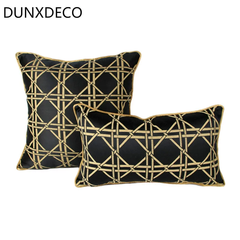 Dunxdeco чехол для подушки декоративные подушки Чехол класса люкс черного и золотого цвета с геометрическим принтом Современная шикарная жаккардовая ткань Coussin домашний диван