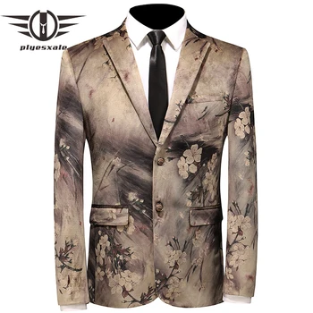 

Plyesxale Floral Blazer Men 2018 Autumn Flower Bird Pattern Mens Printed Blazer Jacket 3XL Plue Size Casual Male Blazer Q156