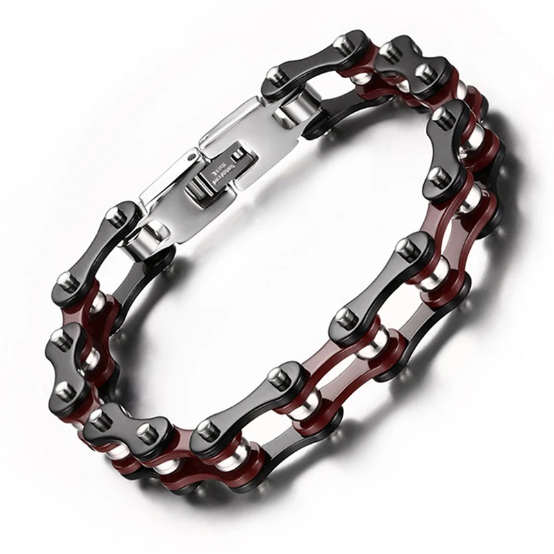 

232*10mm Fashion Stainless Steel Bike Bracelet For Men Motorbike Link Chain Bracelets Bangle Black Brown Jewelry Pulseras Hombre