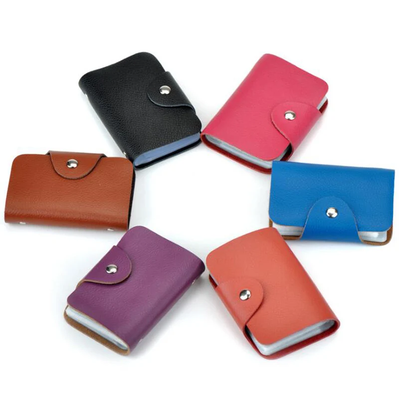 Elegant Genuine Leather Business Card and ID Holder with 26 Card Slots