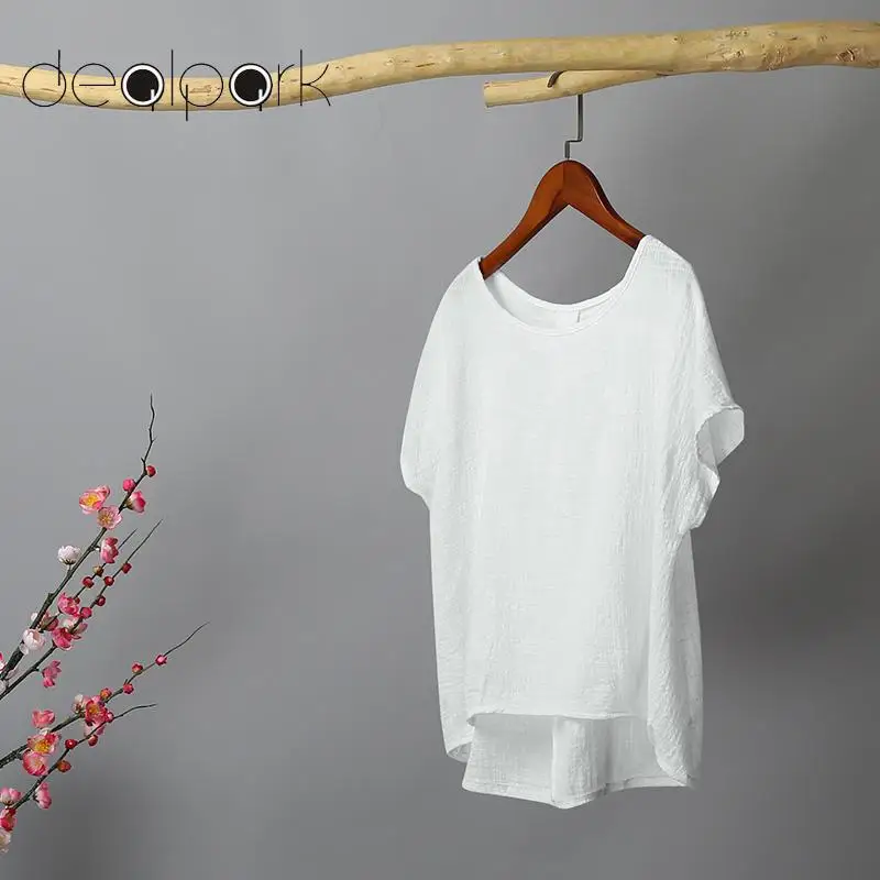 

Ethnic tunics Womens Tops and Blouses 5XL Plus Size Blouse Solid Irregular Low High Hemline Batwing Sleeve Cotton Linen Blouses