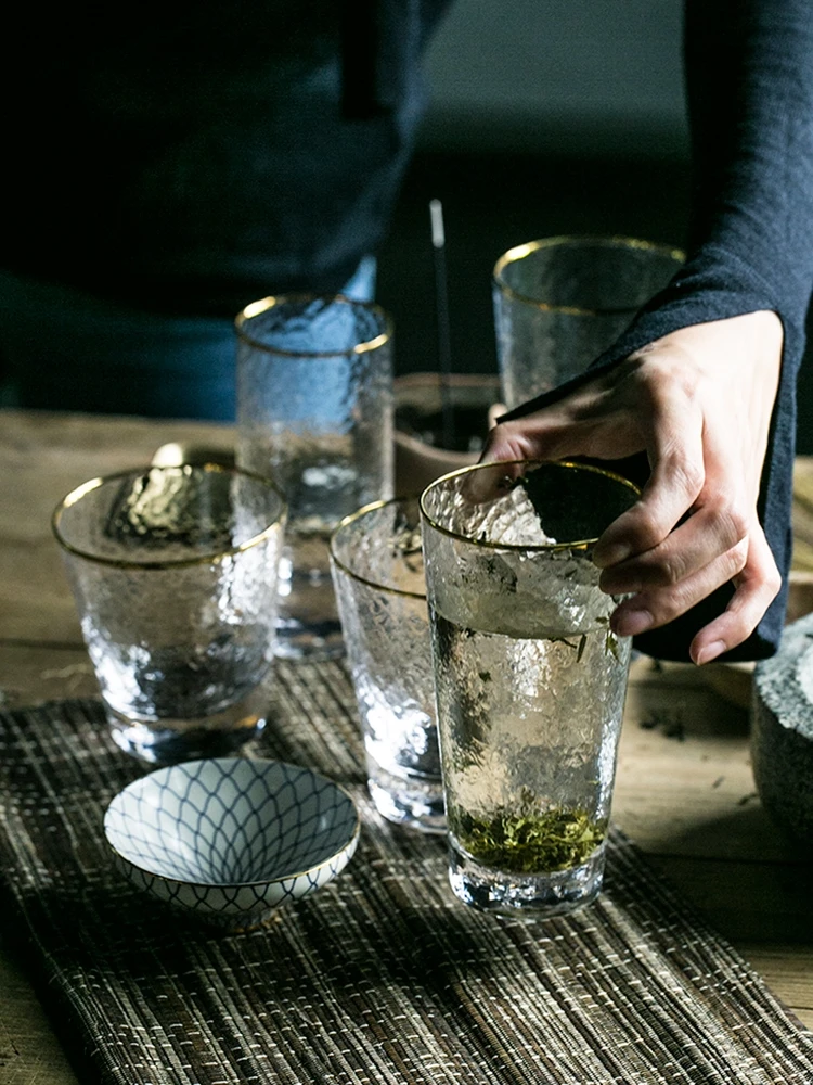 Beste Ins gilt randen hamer cup, loodvrij kristalglas, koud drankje cup, vruchtensap glas cocktail glas gouden slanke cup voor sap