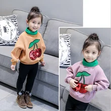 Новинка года; зимний плотный свитер с блестками и вишней для девочек; модные красивые свитера для детей; детская одежда