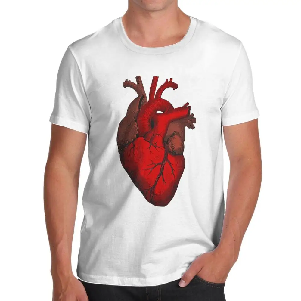 High Quality Custom Printed Tops Hipster Tees Men'S Short Cotton Novelty Anatomical Correct Heart Print Crew Neck Zomer T Shirts | Мужская
