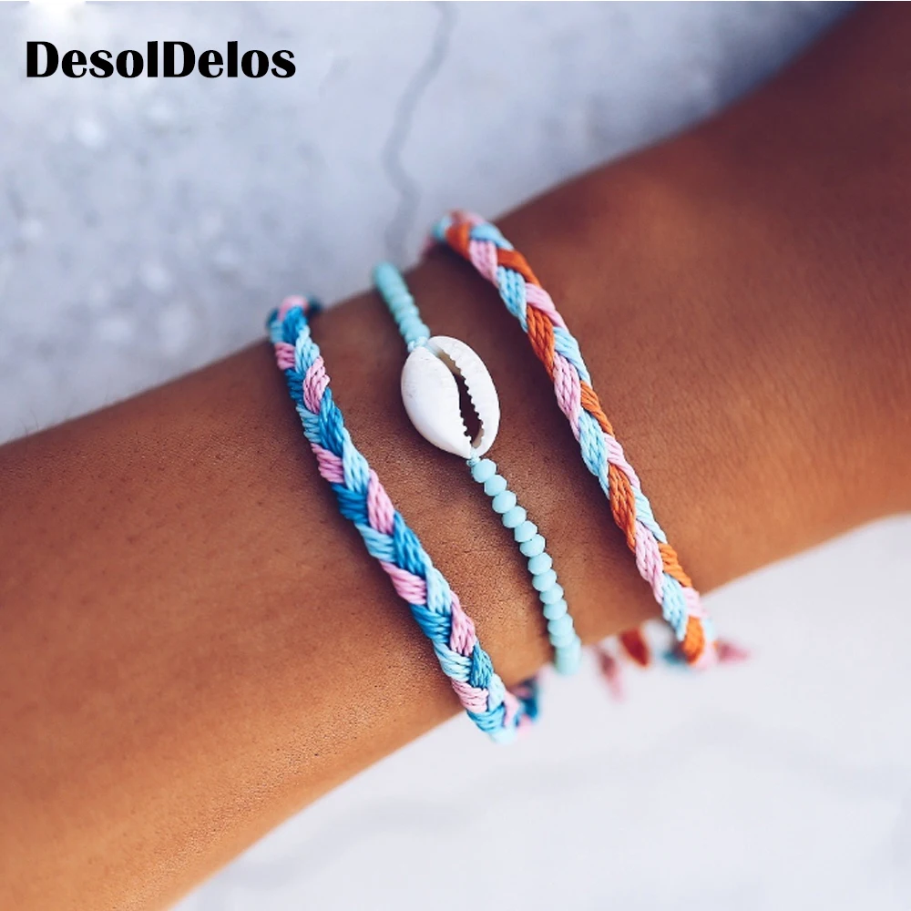 

3PCS Boho Shell Handmade String Bracelet Knotted Woven Friendship Bracelets for Women Macrame Bracelet Set Beach Jewelry