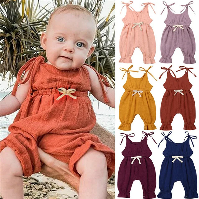 

6 Color Cute Baby Girl Ruffle Solid Color Romper Jumpsuit Sleeveless Sling Outfits Sunsuit for Newborn Infant Children Clothes