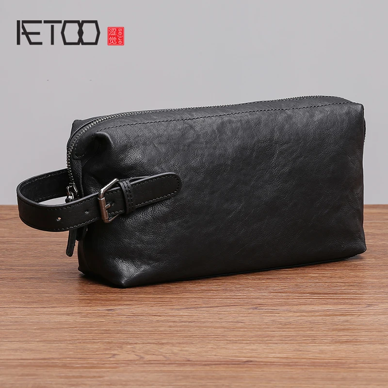 

AETOO Handbag men's leather trendy fashion business casual mobile phone pack large capacity men's cowhide handbag