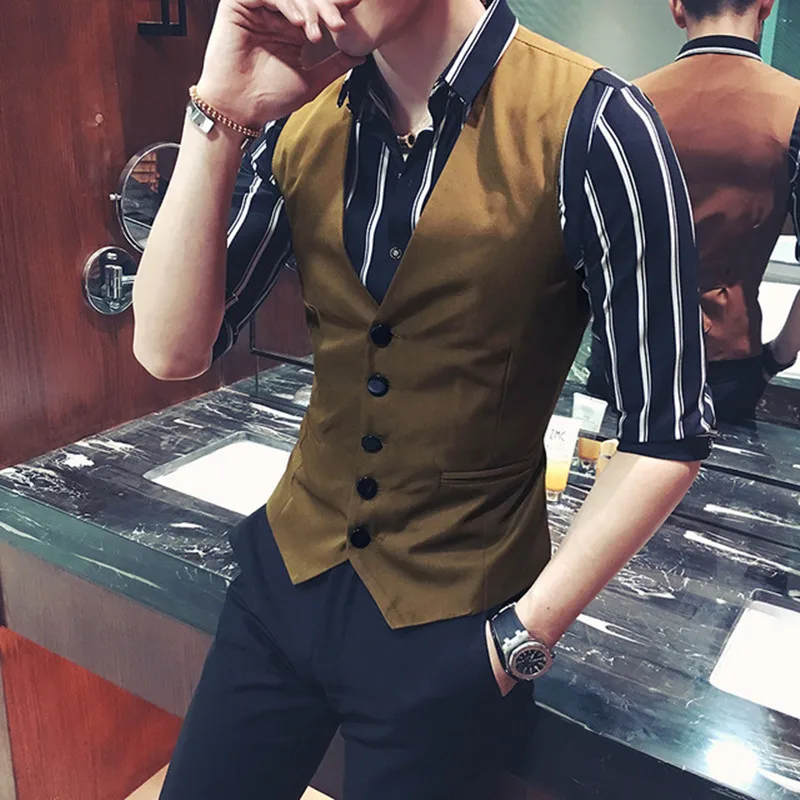 2017 Uomo Vestito Di Gilet Monopetto Kaki Gilet Slim Fit Marrone Abbigliamento Nero Della Maglia Del Cappotto Mens Suit Vest Suit Vestslim Fit Waistcoat Aliexpress