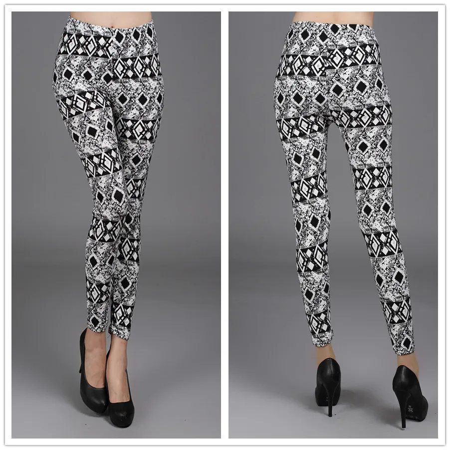 Women Colorful Graffiti Plaid Leggings Soft Legging Slim Pencil Pants