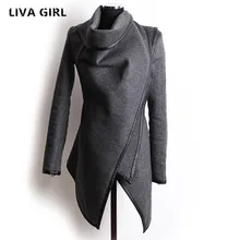 New Autumn Winter Trench Coat Women Irregular Collar Lapel Side Zipper Woolen Coat Women Loose Sweater Outwear Plus Size