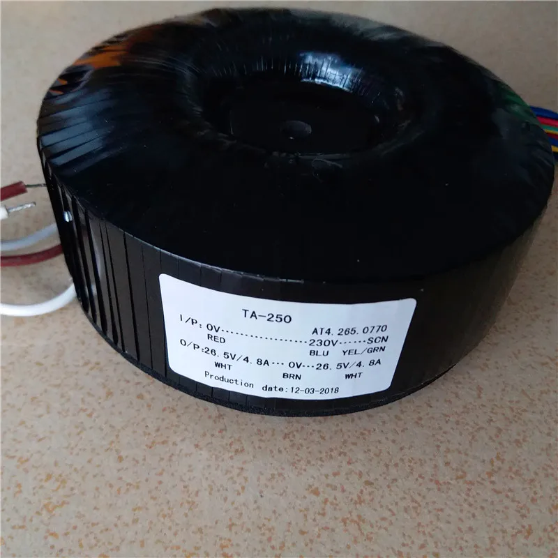 

Toroidal transformer copper custom transformer 230V input 250VA output 26.5V-0-26.5V 4.8A for amplifier