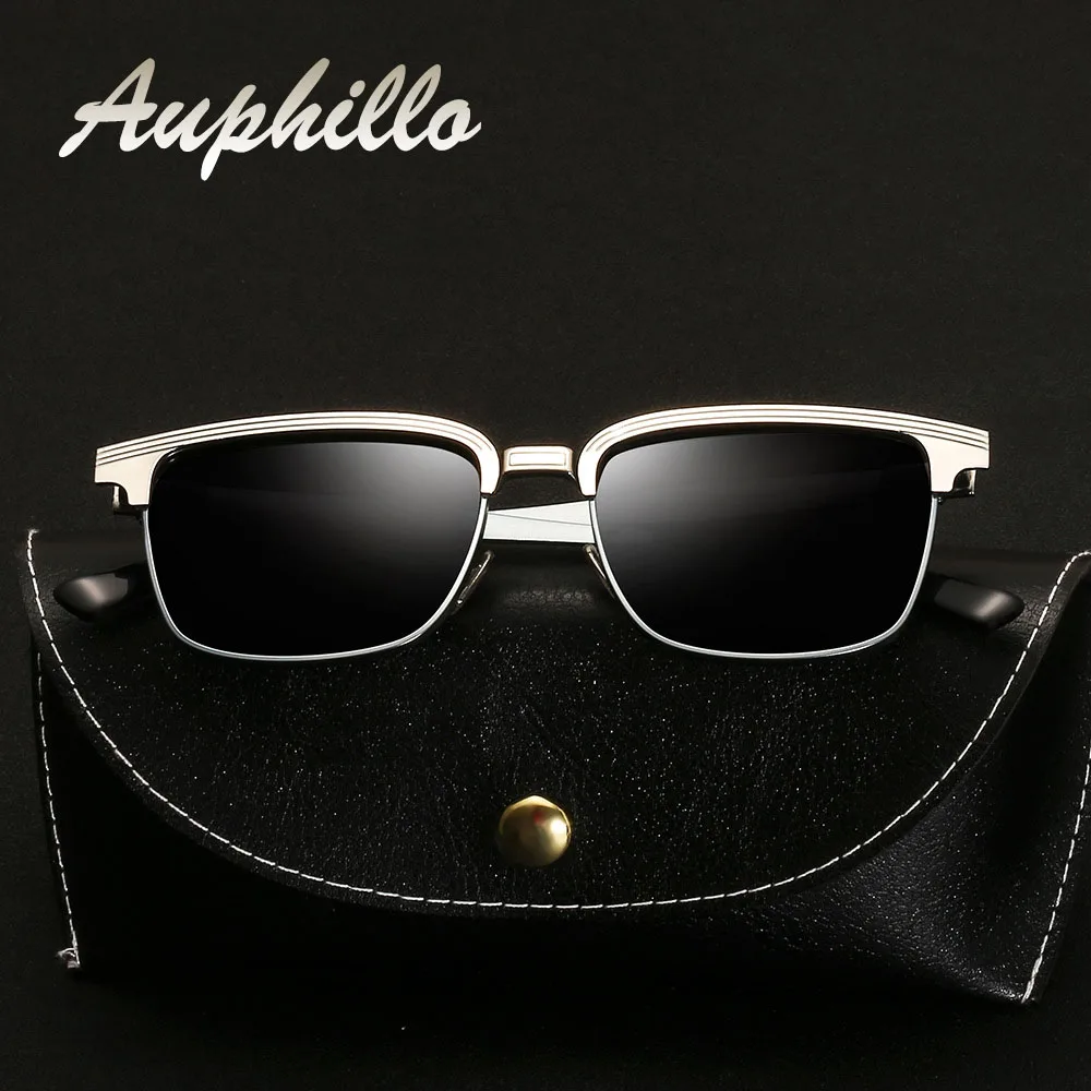 AUPHILLO Classic Man Sunglasses Brand 2019 Men Polarized Sunglasses Driver's Driving Glasses Square Semi-Riless Retro Sunglasses