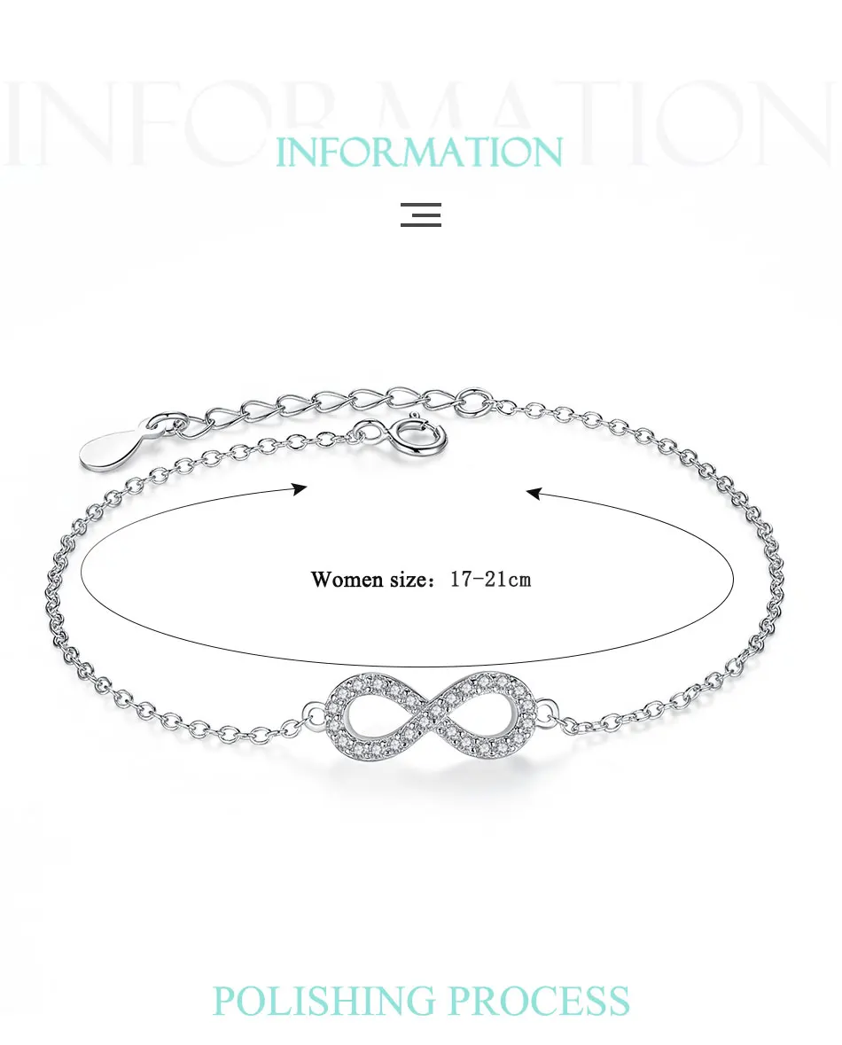 Аутентичный бренд, женский браслет бесконечности, 925 пробы, серебро, CZ, кристалл, очаровательный браслет для женщин, свадебные ювелирные изделия, подарок YS1001