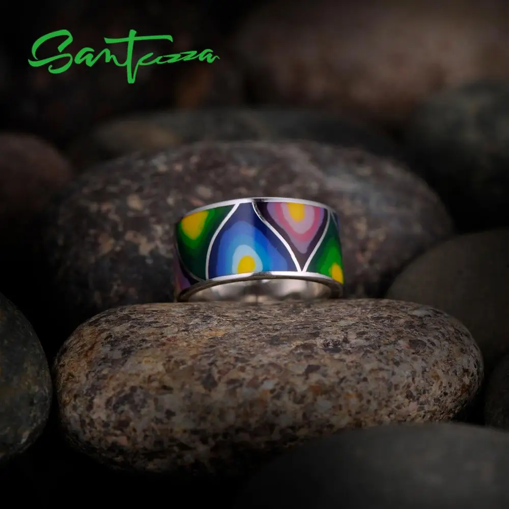  SANTUZZA Silver Rings for Women Lord of the Ring HANDMADE Colorful Enamel Ring Pure 925 Sterling Si