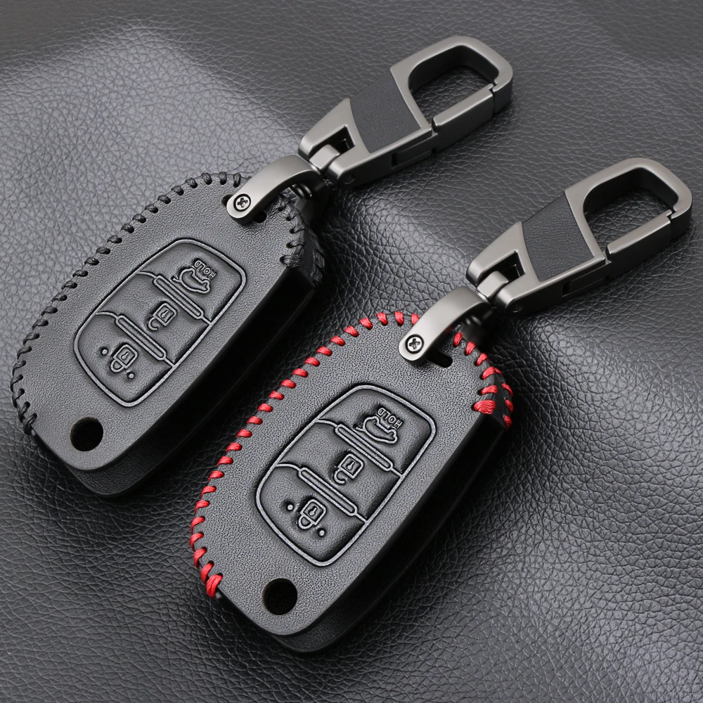 

3 Button Leather Car Remote Flip Key Fob Shell Cover Case For Hyundai Creta I10 I20 Tucson IX35 Elantra Santa Fe 2016 2017 2018