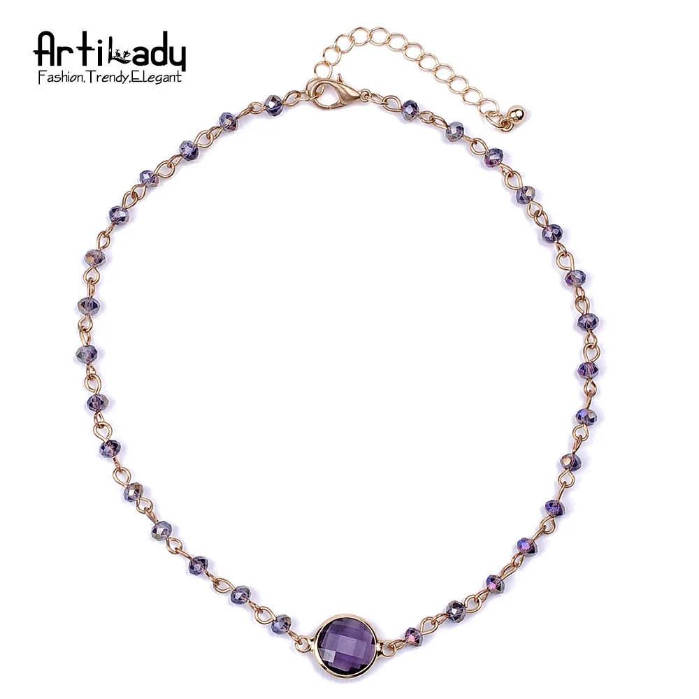 Artilady, бусы, колье, золотого цвета, кристалл, колье, ожерелье для женщин, ювелирные изделия, вечерние, подарок - Окраска металла: purple