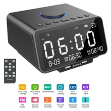 

EAAGD LED Alarm Clock FM Radio,with Wireless Bluetooth Speaker Player,USB Fast Charge Port, TF Card Play,Indoor Temperature