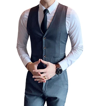 

2019 new men's suit vest dress vest men's suit men's vest sleeveless dress business single buckle spring and autumn S-6XL
