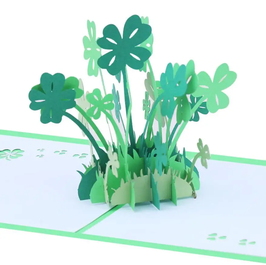  10pcs Handmade Kirigami Origami Lucky Clover 3D Pop UP Greeting Cards Invitation card For Wedding B - 33032392191