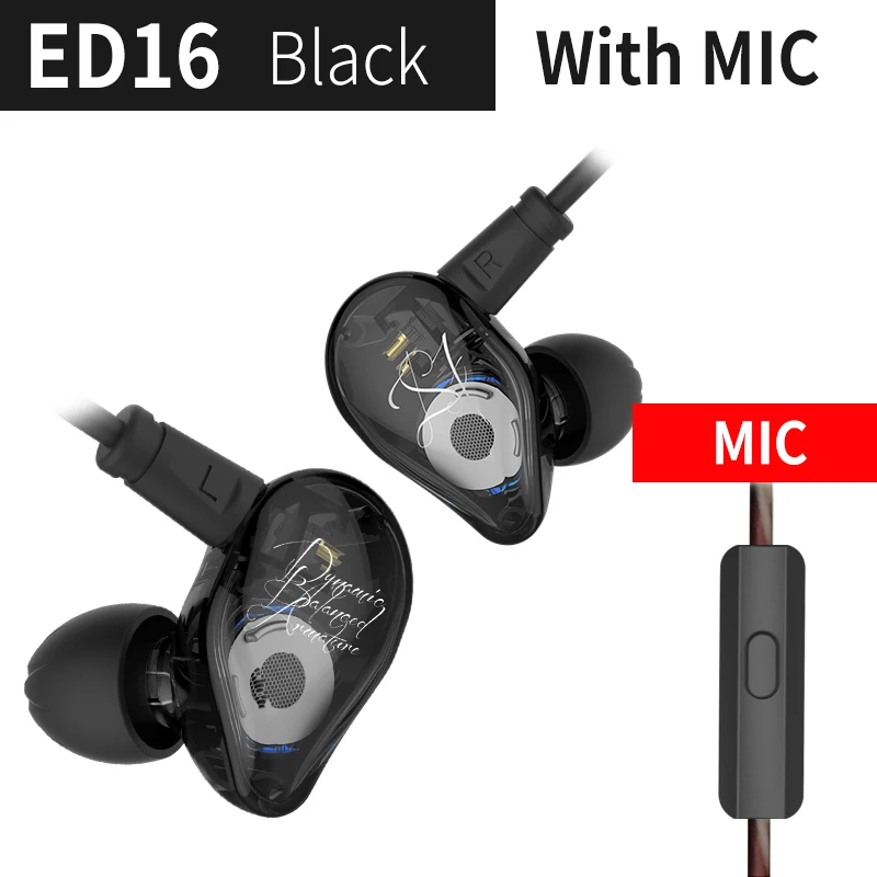 AK KZ ED16 2BA с 1 динамическим гибридным наушником в ухо, HIFI DJ Monito, спортивные наушники для бега, наушники-вкладыши KZ ZS6 ES4 ZST ZS10 - Цвет: black with mic