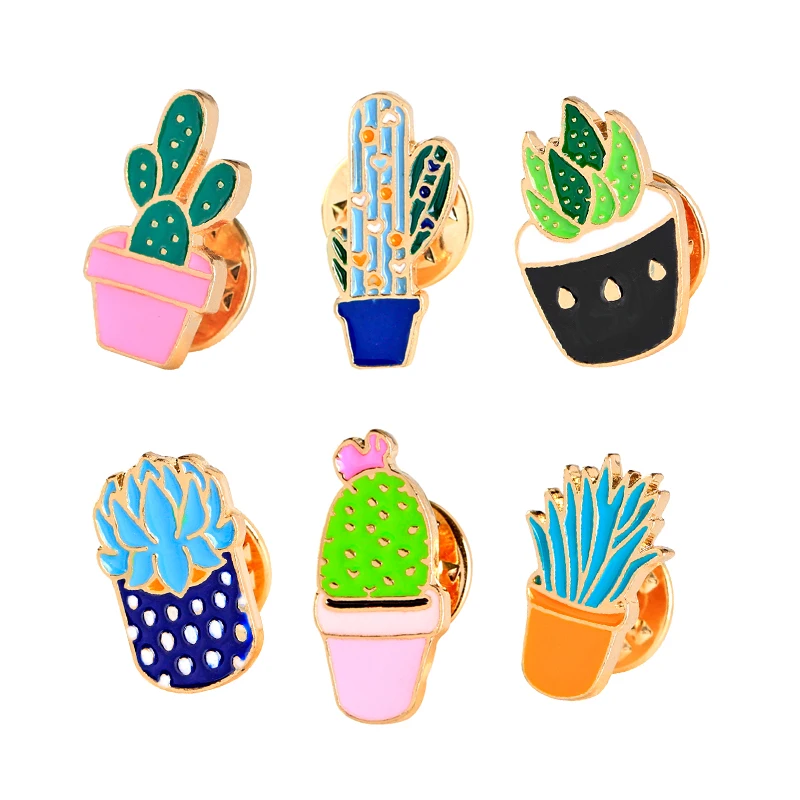 

6 Pcs/set Colorful Enamel Pins Set Badge For Clothes Colorful Cartoon Brooches Succulents Plant Cactus Jacket Bag DIY Badge