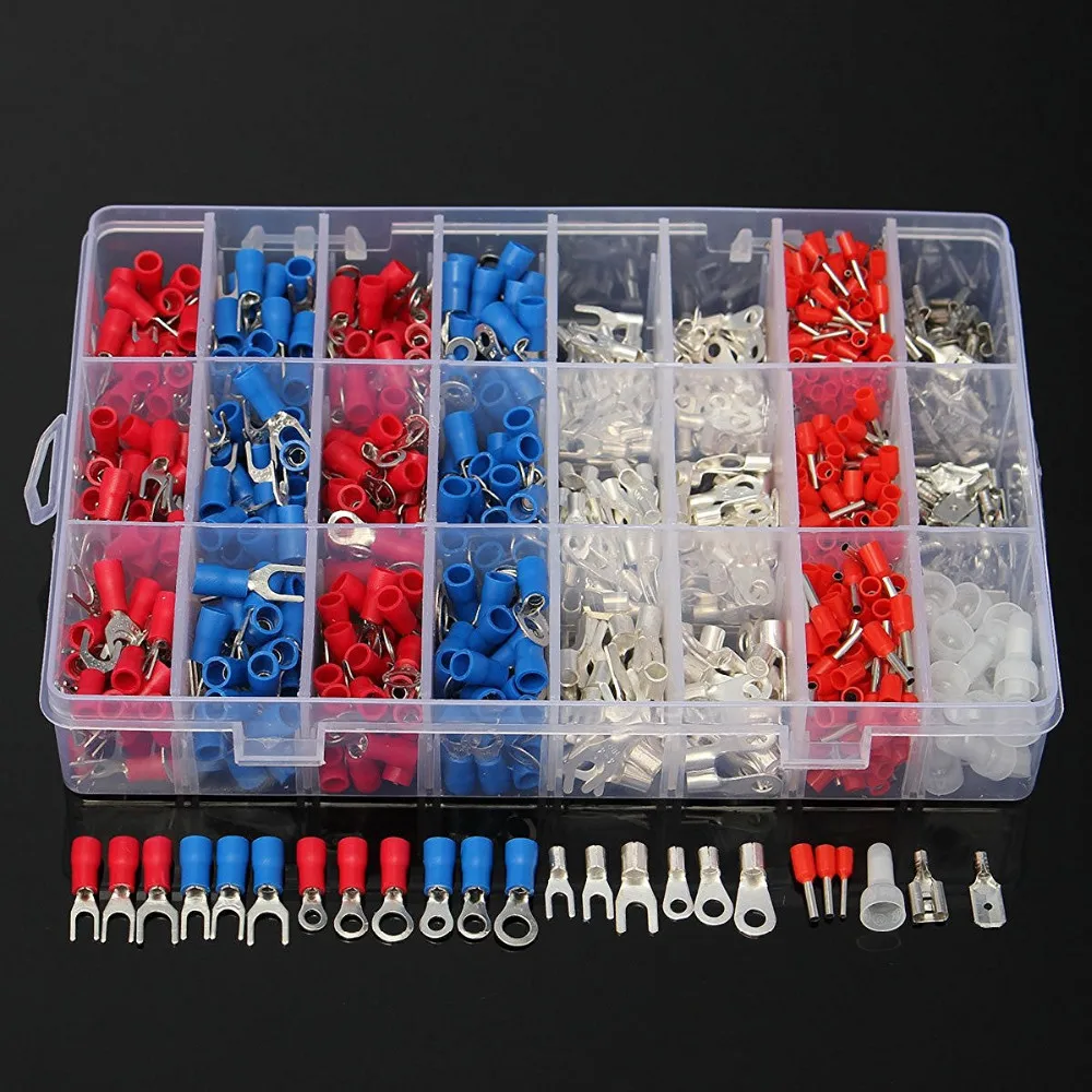 

YT 1000Pcs Insulated Crimp Terminals 24Types Kit Electrical Cable Wire Cord Pin End Connectors Spade Fork Ring Assorted Set