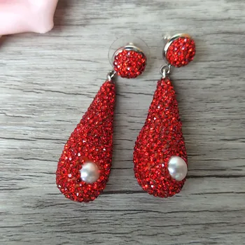 

6 Pairs Teardrop Golden Crystal Earrings Paved Rhinestone pearl Beads Dangle Earring Handmade Jewelry For Women ER192