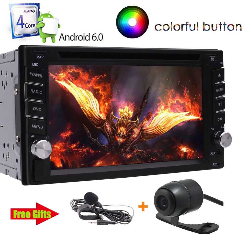 Android 6,0 автомобильный стерео Auroradio 2 Din gps автомобильный dvd плеер с навигацией плеер красочные кнопки поддержка gps СБ Navi wifi 4G DVR телефон