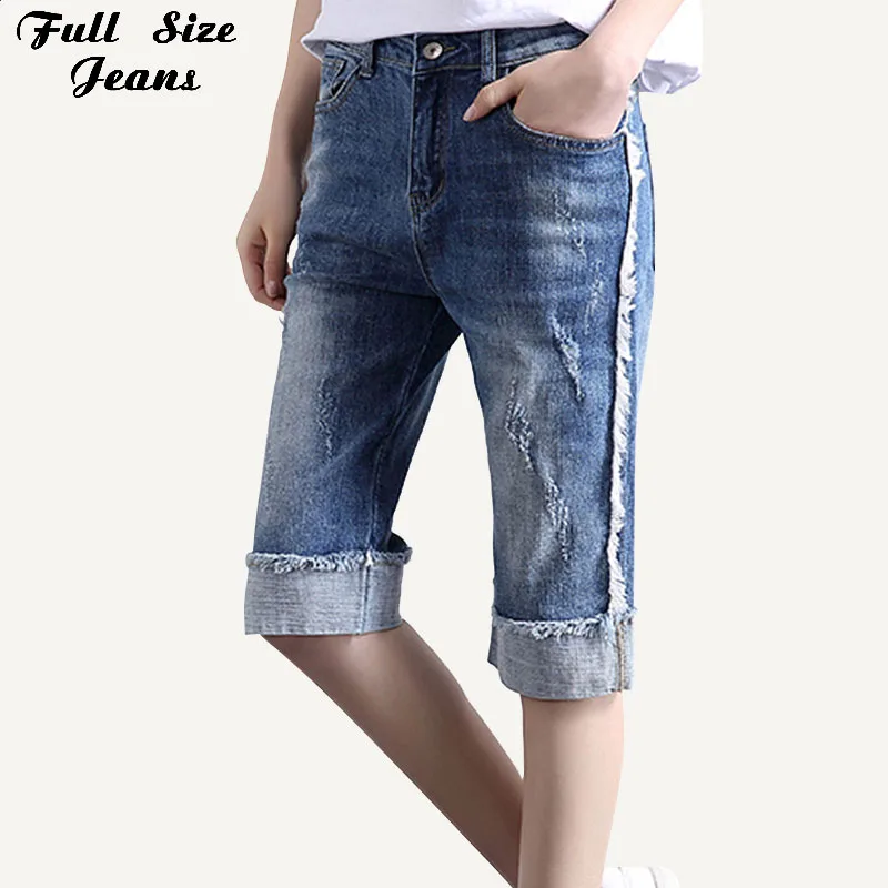 

Plus Size 4Xl Boyfriend Capri Pants Women Casual Loose Knee Length Jeans Capris Frayed & Cuffed Denim Trousers Pantalon Femme