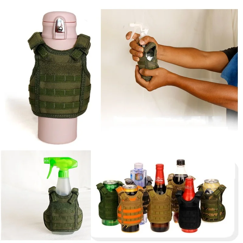 Military Mini Tactical Molle Vest Beer Beverage Cooler Drink Holder Miniature Hunting Vests Wine Water Bottle Cover Pouch