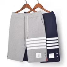 Модные брендовые мужские шорты кэжуал, хлопковые спортивные брюки с разрезом на пуговицах, полосатые спортивные шорты