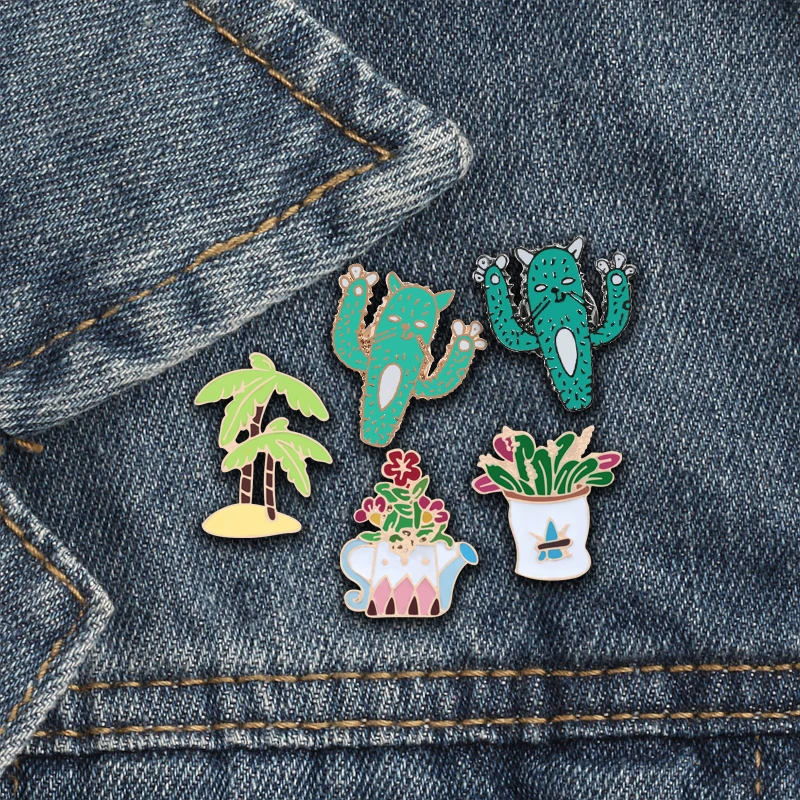 

Lapel sweater enamel pin tree cactus funny plant kettle flower Metal Brooch Pins Gift fashion badge women kid jewelry decoration