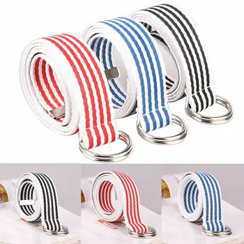 

Women Ladies Girl Cross Buckle Skinny Waist Belt Thin Striped Canvas Waistband