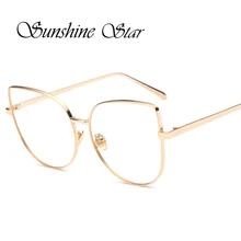 Sunshine Star Sexy Vintage Fashion Cat Eye Shape Women Lady Men Metal Plain Glasses High quality Eyeglasses Oculos Gafas 3 Color shape sunshine