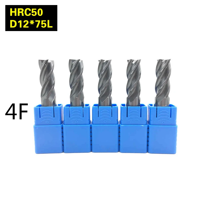 

5PCS 4F-D12*75L HRC50 material Carbide Square Flatted End Mill 4flute mill diameter 12mm High-speed machine Milling Cutter
