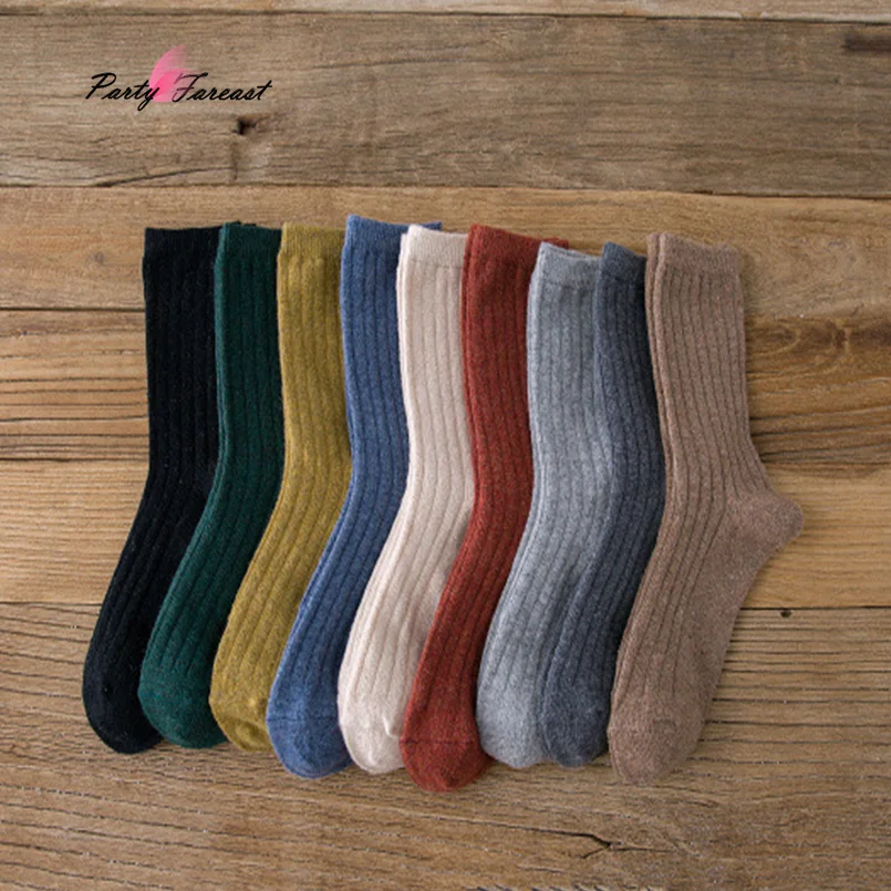 PF шерстяные Носки для девочек одноцветное Цвет плотные гольфы для Для женщин Обувь для девочек Теплые зимние носки жаккардовые Chaussettes Femme фантазия WZ048