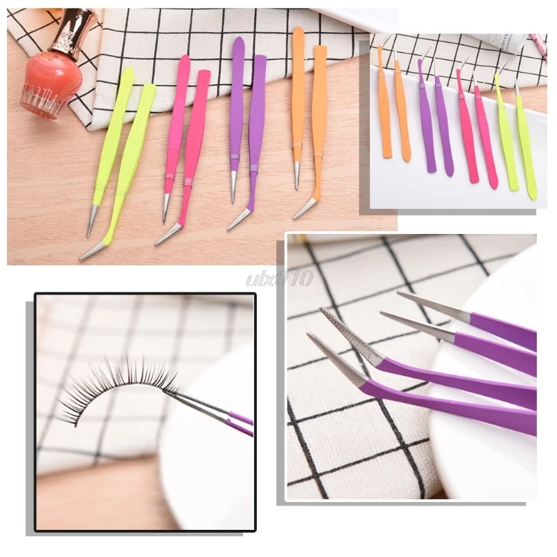 

New 2 PCS Stainless Steel Eyelash Eyebrow Hair Removal Tweezer Nail Anti-static Face blackhead Remover tweezers July DropShip