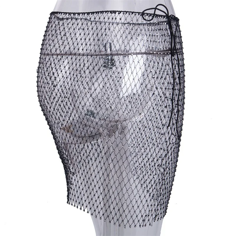 LAISIYI/Летняя Новинка; модная сетчатая юбка в сеточку; сетчатая юбка с вырезами; юбка на бедрах; стразы; прозрачная мини-юбка; must20065