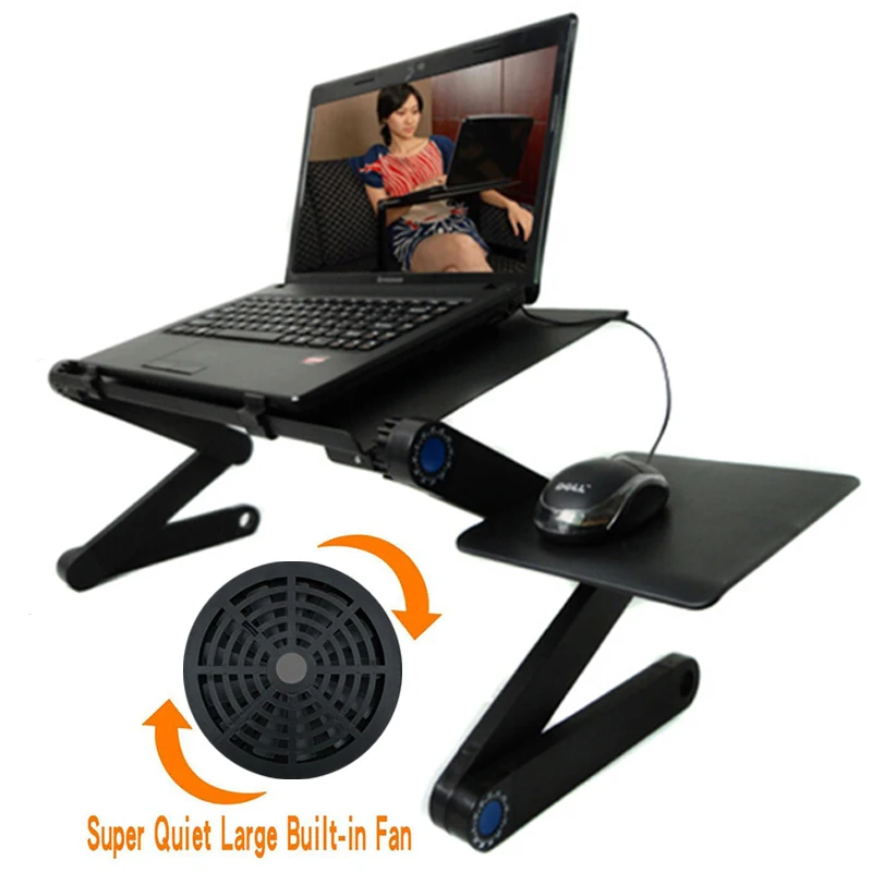 

Portable Foldable Adjustable Folding Table Laptop Desk Computer Notebook Stand Ergonomic Design For Sofa Bed With Fan Mouse Pad