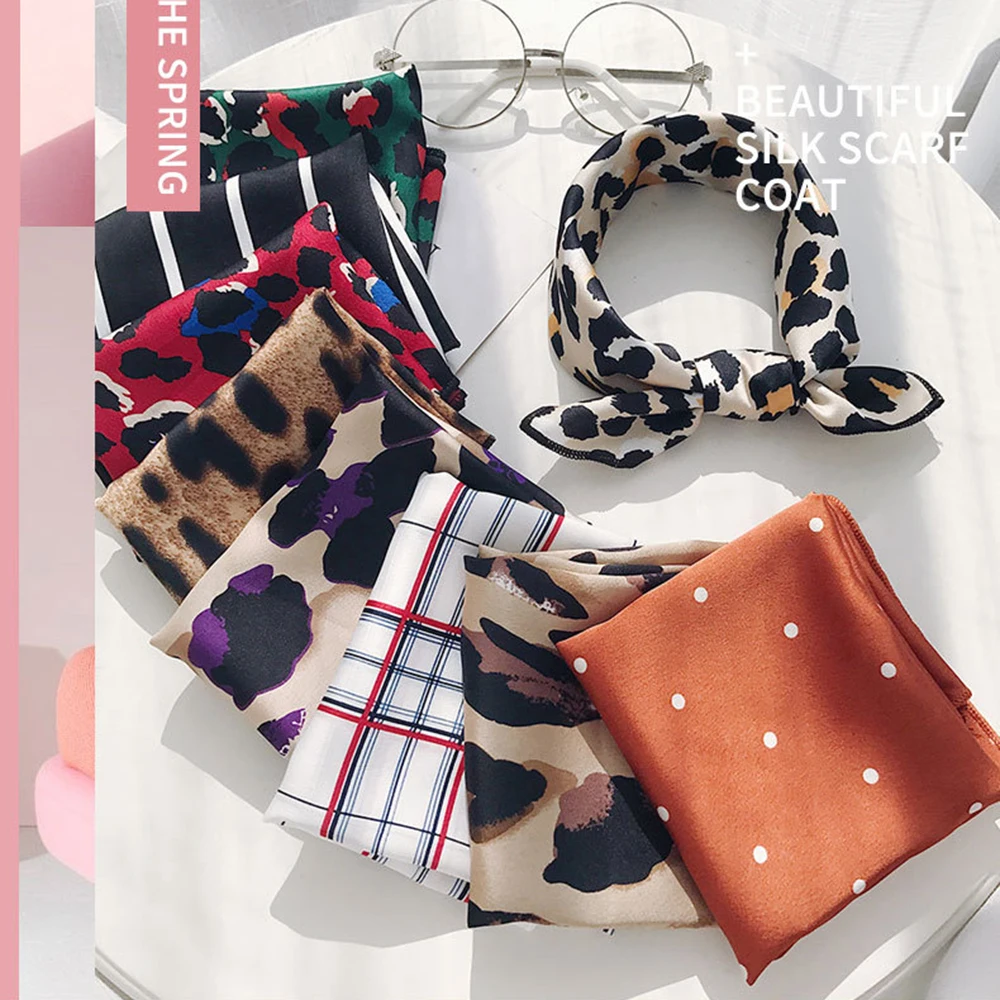 Korean Women Elegant Square Silk Feel Satin Scarf Retro Head Neck Hair Tie Band Vintage Leopard Flower Lattice 9 Colors 2019 New Korean Women Elegant Square Silk Feel Satin Scarf Retro Head Neck Hair Tie Band Vintage Leopard Flower Lattice 9 Colors 2019 New